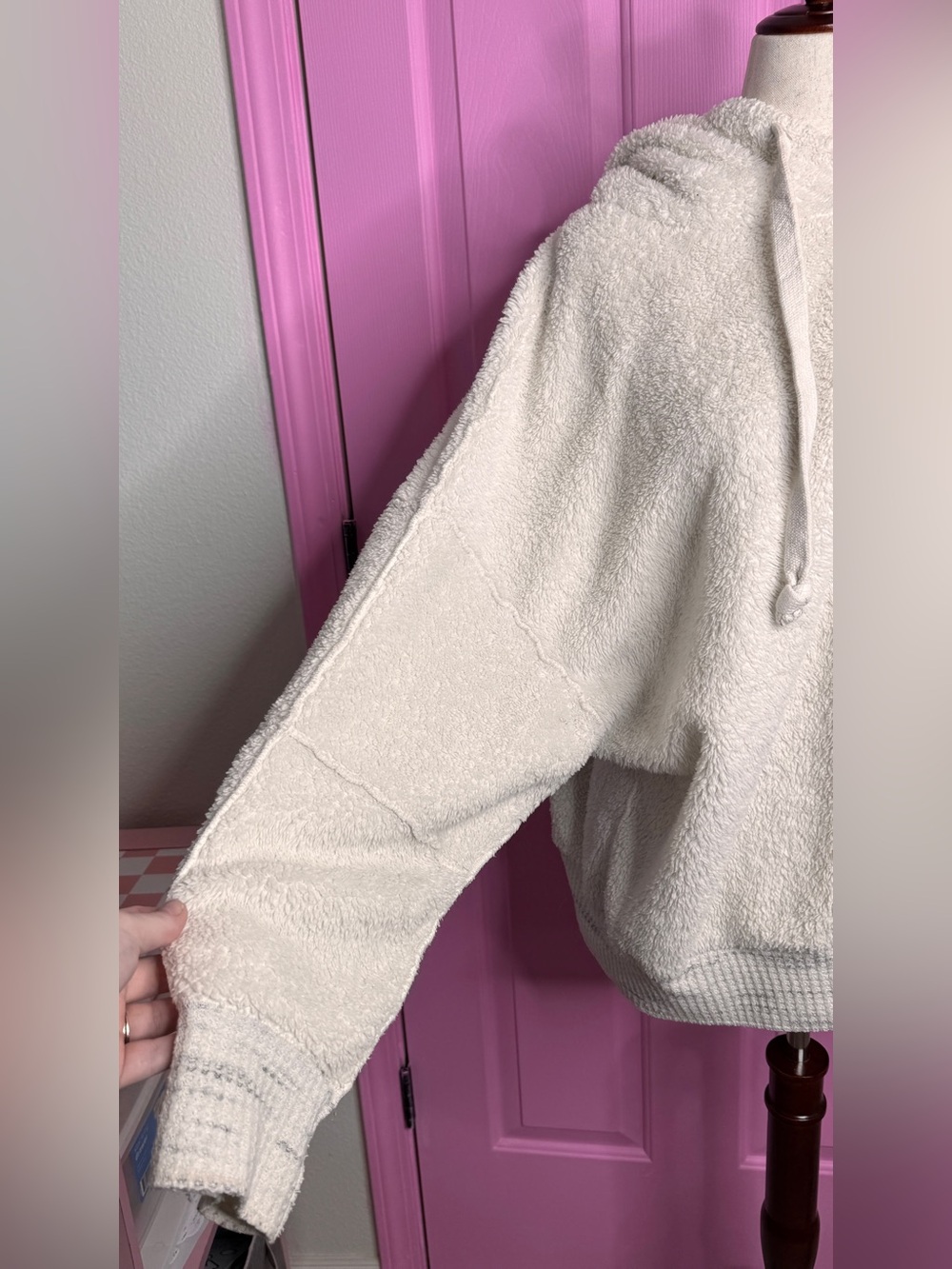 Free People Cream Oversized Plush Hoodie Pullover - Picture 4 of 5